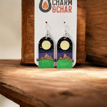 Night Sky & Mountain Earrings - Dangle Earring - Charm and Char